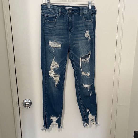 Cello Denim - Cello Distressed Ankle Jeans in Dark Blue